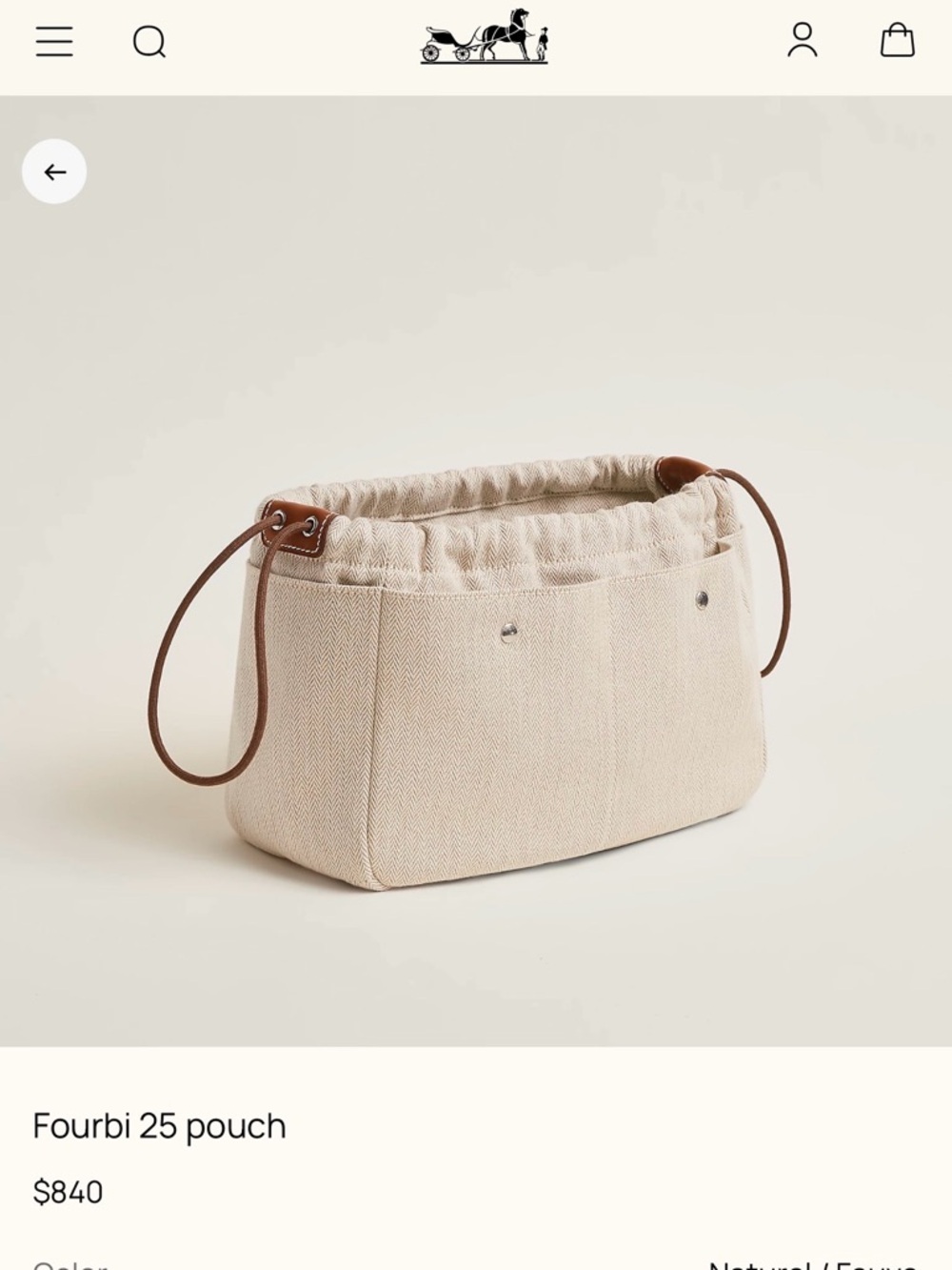 Hermes Fourbi 25 Pouch in Natural Canvas with Brown Leather Handles